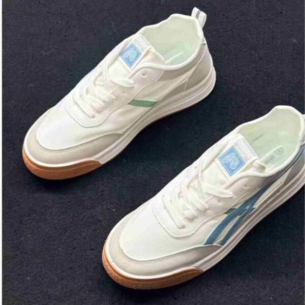 Men's Low-Top Court Sneakers (White & Blue Accent)